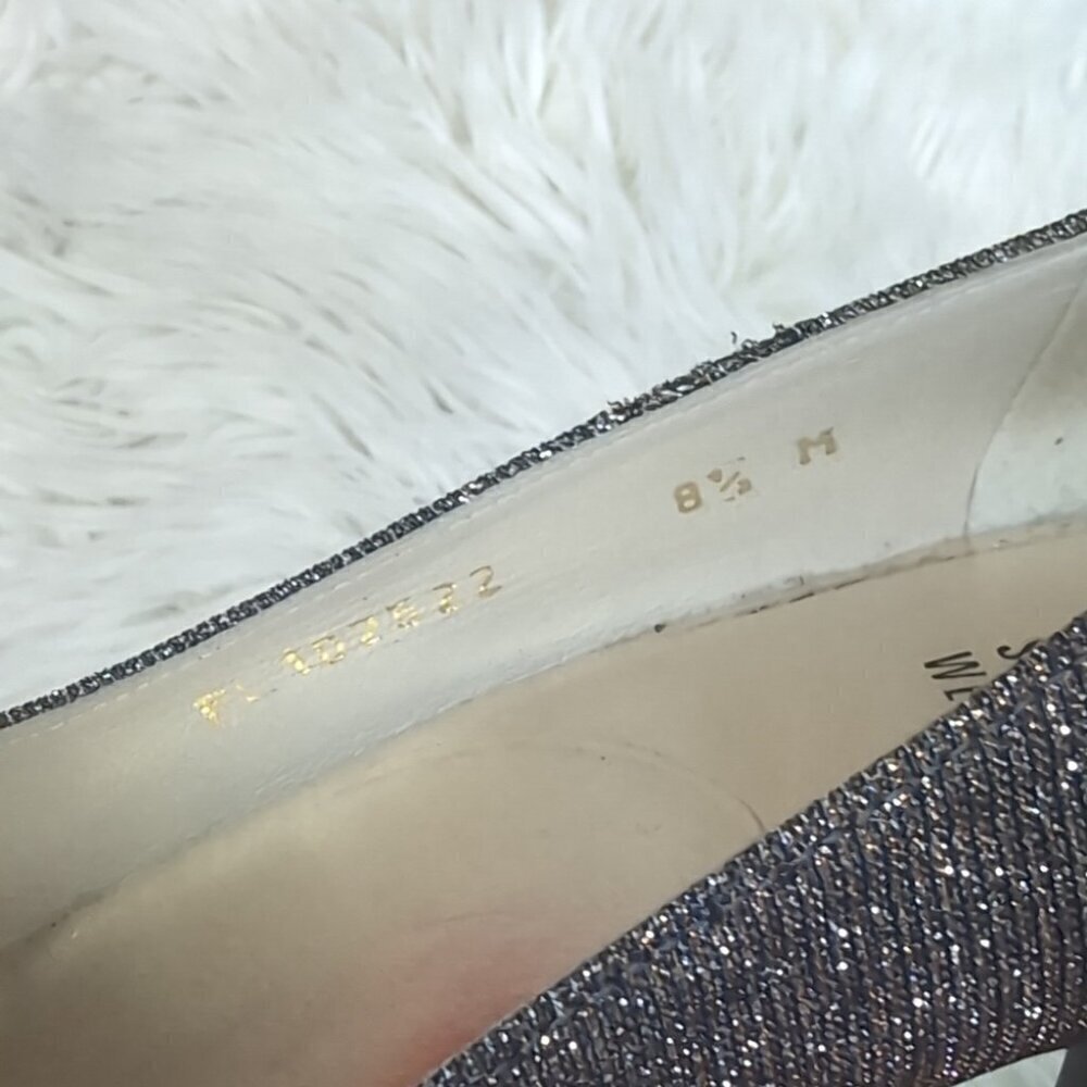 Stuart Weitzman bronze silver glitter bow peep toe heels - Picture 7 of 7